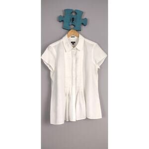 Talbots Women's Top 100% Linen Short Sleeve White Pleated Medium